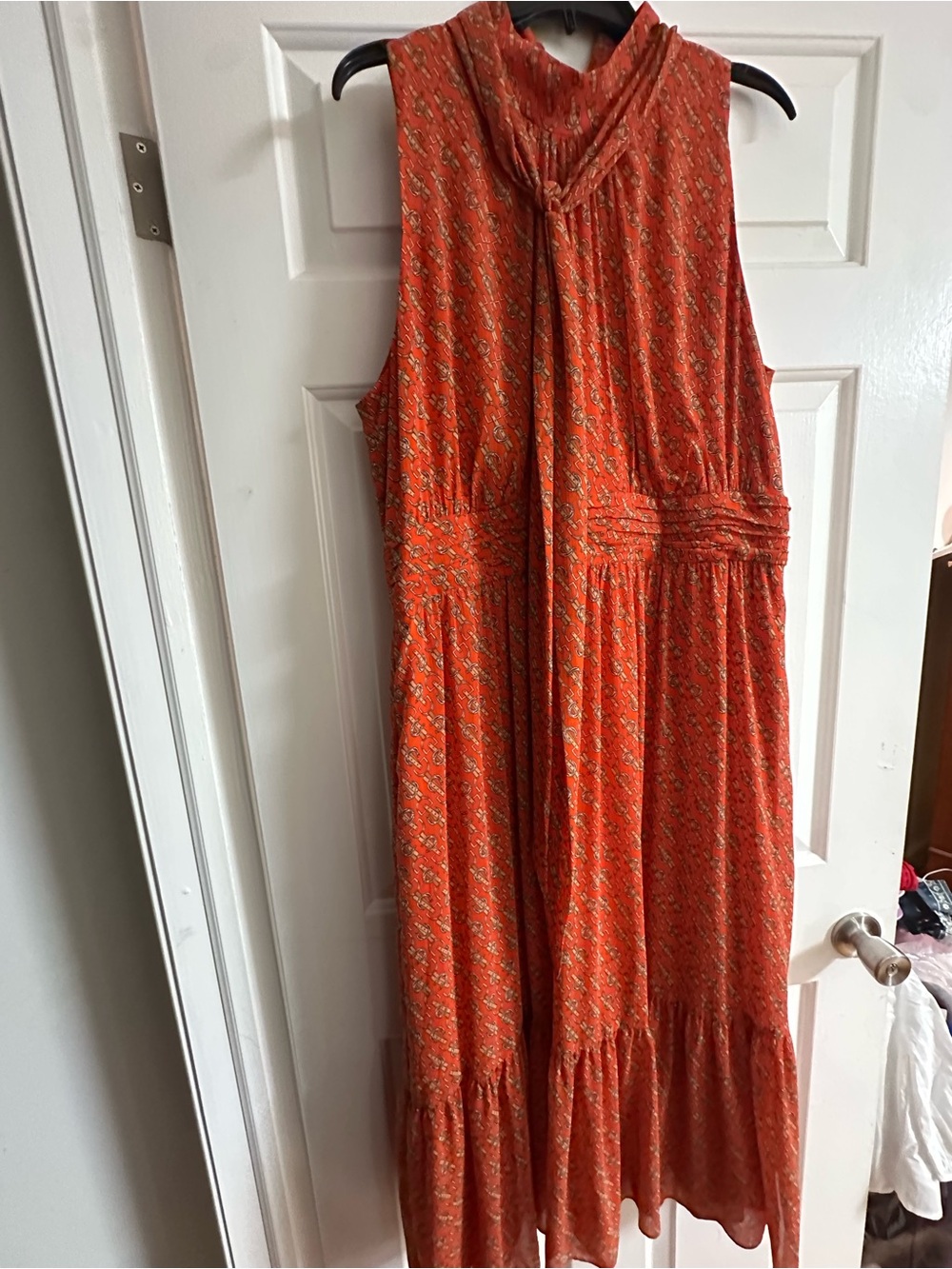 Ralph Lauren Orange Printed Sleeveless Midi Dress